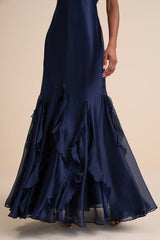 Deluca Navy Floral Sleeveless Ruffled Maxi Dress