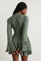 Ayaana Sage Green Long Sleeve Tiered Mini Dress
