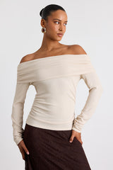 Coveted Favorite Cream Textured Off-the-Shoulder Top