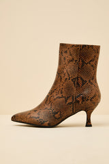 Ediva Brown Snake Pointed-Toe Ankle Booties