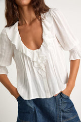 Hermione Ivory Ruffled Button-Front Top