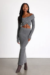 Alfina Grey Knit High-Rise Maxi Skirt