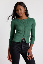 Perfect Classic Dark Green Ribbed Knit Cardigan Sweater