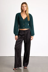 Cozy Touch Dark Green Eyelash Knit Button-Up Cardigan Sweater