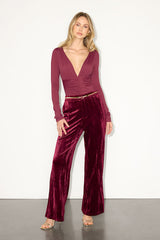 Naiari Berry Red Slinky Knit Ruched Long Sleeve Bodysuit