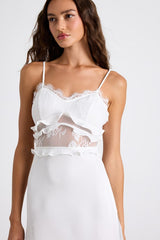 Lilena Ivory Satin Lace Ruffled Cutout Lingerie Slip