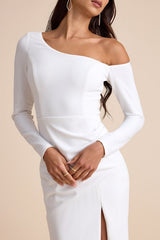 Elegant Sensation White Asymmetrical Pleated Maxi Dress