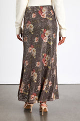 Shelisa Grey Floral Sequin High-Rise Maxi Skirt