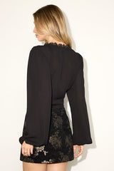 Cadria Black Ruched Long Sleeve Bodysuit