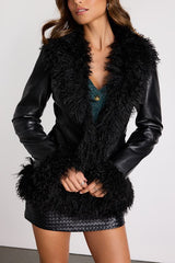 Valona Black Vegan Leather Shearling Jacket