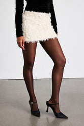 Rowely Ivory Feather Sequin Low-Rise Mini Skirt