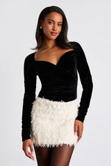 Rowely Ivory Feather Sequin Low-Rise Mini Skirt