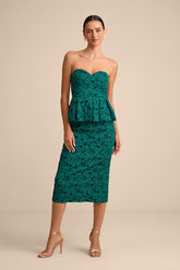 Frederica Emerald Green Floral Jacquard Peplum Midi Dress