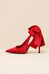 Teacup Red Bow Satin Bow Slingback Pumps