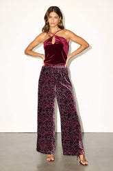 Hara Purple Multi Floral Velvet Wide-Leg Pants