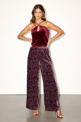Hara Purple Multi Floral Velvet Wide-Leg Pants
