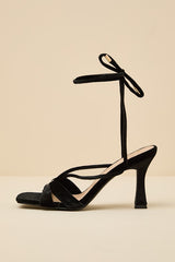 Marie Black Velvet Lace-Up High Heel Sandals