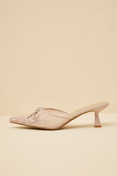 Lacey Blush Lace Bow Kitten Heel Mule Pumps