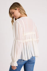 Felicity Ivory Sheer Tie-Front Peplum Top