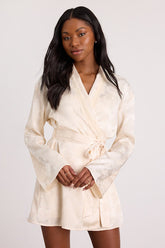Lyria Champagne Satin Jacquard Short Robe