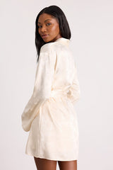 Lyria Champagne Satin Jacquard Short Robe