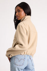 Jinora Light Beige Zip-Front Bomber Jacket
