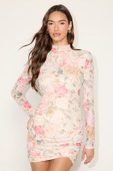 Prettiest Energy Ivory Multi Floral Mesh Long Sleeve Mini Dress
