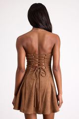 Andrada Light Brown Suede Strapless Mini Dress
