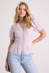 Briar Lavender Eyelet Embroidered Button-Front Top