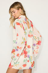 Perfected Charm Ivory Multi Floral Bell Sleeve Mini Shift Dress