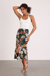 Bliss Me Emerald Floral Print Midi Skirt