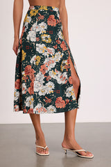 Bliss Me Emerald Floral Print Midi Skirt
