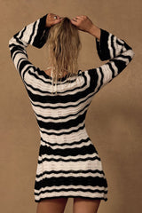 Elora Black and White Striped Crochet Tie-Front Swim Cover-Up