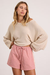 Kirra Pink Gingham Drawstring Shorts