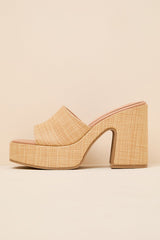 Drexel Beige Raffia Platform Slide Sandals