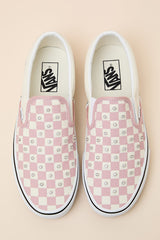 Classic Misty Mauve Checkerboard Rhinestone Slip-On Sneakers
