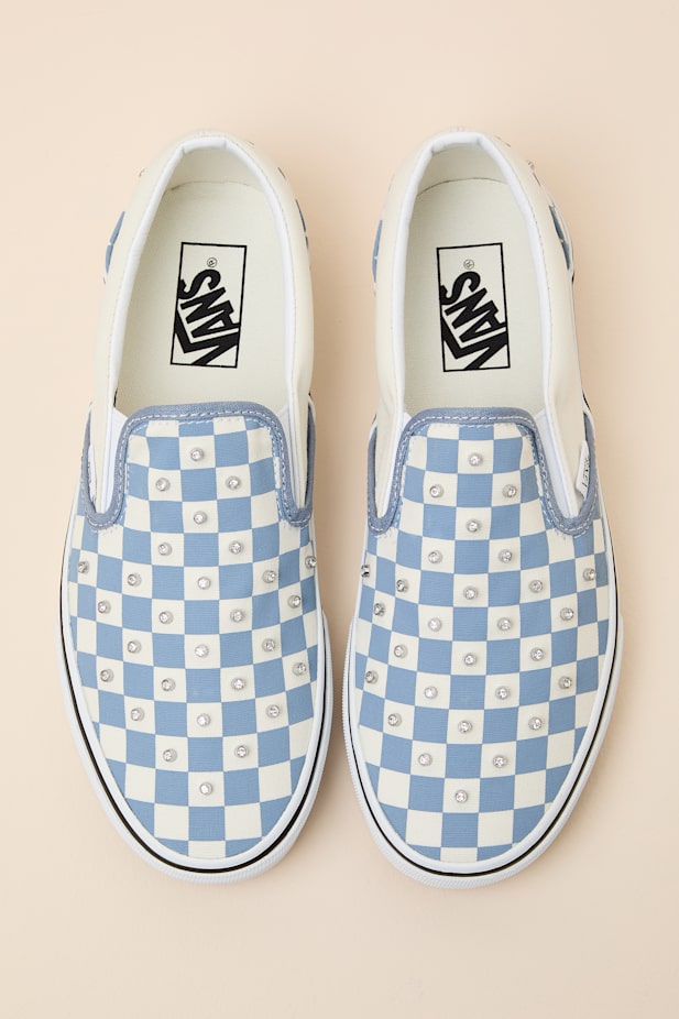 Classic Glacial Slate Checkerboard Rhinestone Slip-On Sneakers