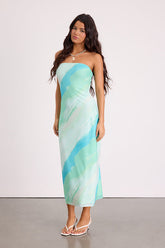 Jaylah Mint Multi Mesh Strapless Midi Dress
