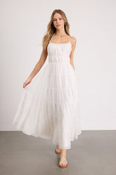 Ameera White Textured Tiered Backless Maxi Dress