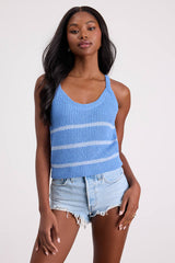 Effortless Sunshine Blue Striped Sweater Tank Top