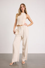 Calee Ivory Pierced Knit Sleeveless Sweater Top