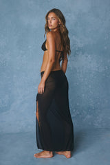 Another Day Black Sheer Mesh Cutout Swim Cover-Up Skirt