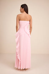 Brylee Light Pink Pleated Ruffled Maxi Dress