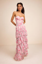 Dessie Light Pink Floral Tiered Maxi Dress