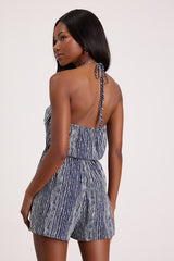 Amadora Navy Striped Halter Romper