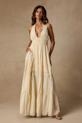 Annie Cream Halter Tiered Maxi Dress