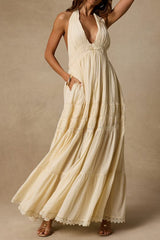 Annie Cream Halter Tiered Maxi Dress