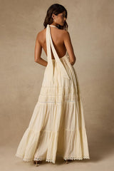 Annie Cream Halter Tiered Maxi Dress