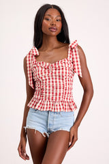 Lobelia Red Gingham Ruched Tie-Strap Top