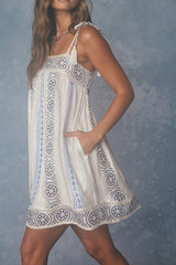 Tinley White Embroidered Tie-Strap Shift Mini Dress